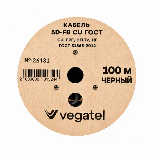 Кабель коаксиальный VEGATEL 5D-FB Cu (ГОСТ, черный) бухта 100м — фото 2