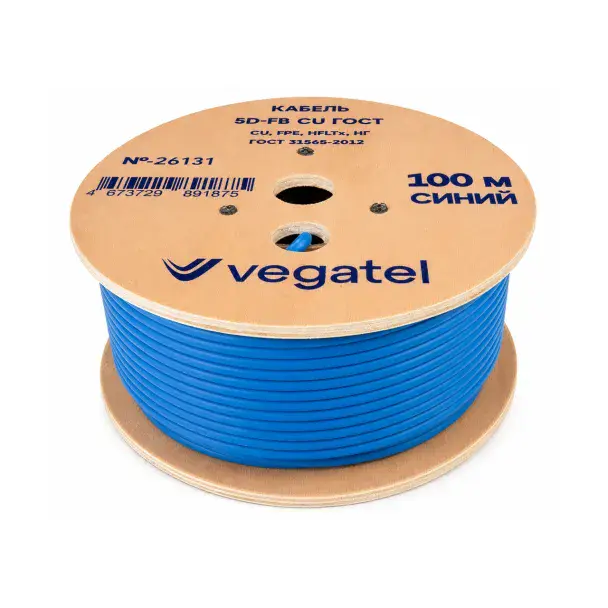 Кабель коаксиальный VEGATEL 5D-FB Cu (ГОСТ, синий) бухта 100м — фото 4