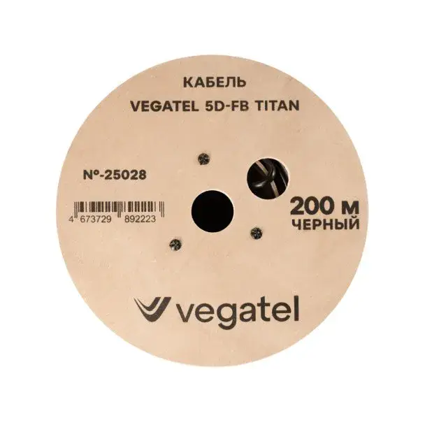 Кабель коаксиальный VEGATEL 5D-FB (Titan, черный) бухта 200м — фото 2