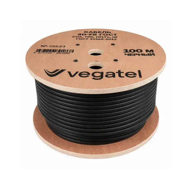 Кабель коаксиальный VEGATEL 8D-FB (ГОСТ, черный) бухта 100м — фото 4