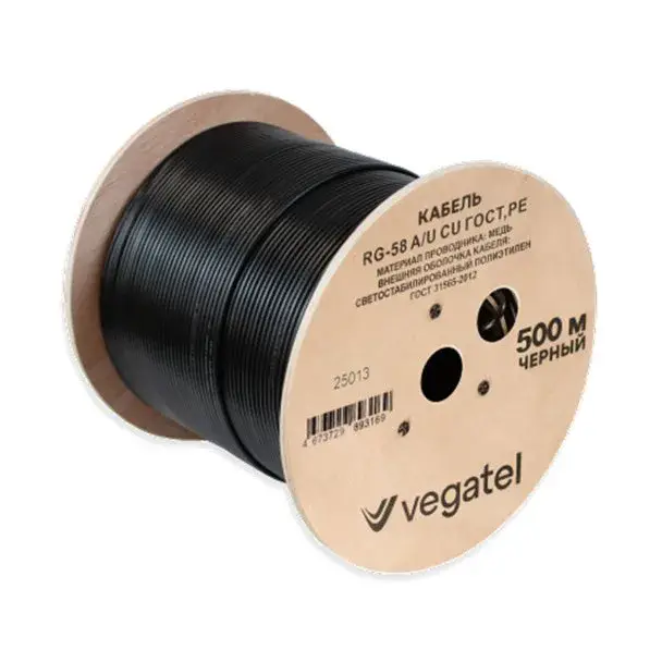 Кабель коаксиальный VEGATEL RG-58 A/U Cu (ГОСТ, PE, черный) бухта 500м — фото 4
