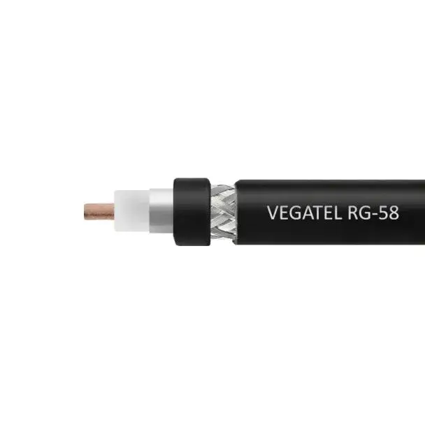 Кабель коаксиальный VEGATEL RG-58 A/U (ГОСТ, PVC, черный) бухта 100м