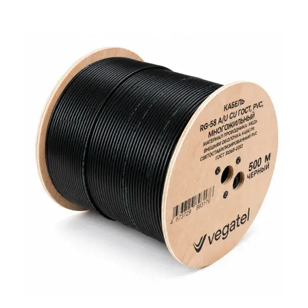 Кабель коаксиальный VEGATEL RG-58 A/U (ГОСТ, PVC, черный) бухта 500м — фото 3