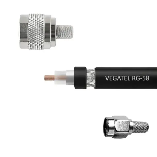 Кабельная сборка VEGATEL RG-58 A/U Cu (ГОСТ, PE, черный) (SMA-male - N-male)