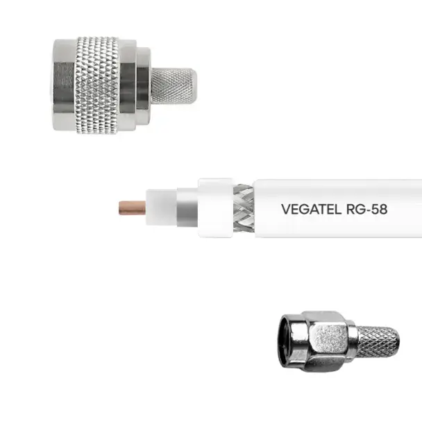 Кабельная сборка VEGATEL RG-58 A/U (ГОСТ, PVC, белый) (SMA-male - N-male)