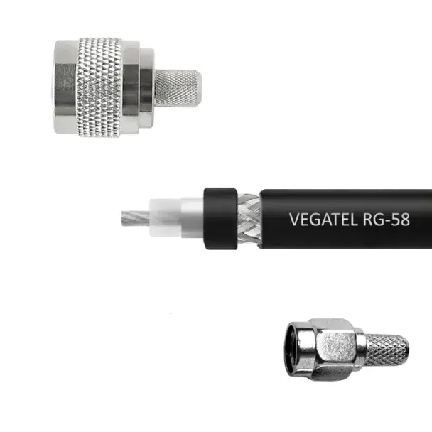 Кабельная сборка VEGATEL RG-58 A/U Сu (ГОСТ, PVC, многожильный, черный) (SMA-male - N-male)